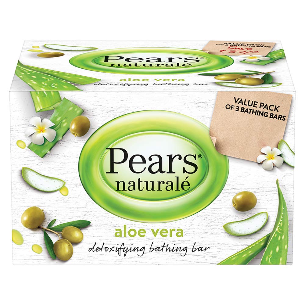 Pears Pure And Gentle Bathing Bar, 125g (Pack Of 8) & Natural Aloe Vera Detoxifying Soap Bar, 125 g (Pack of 3)