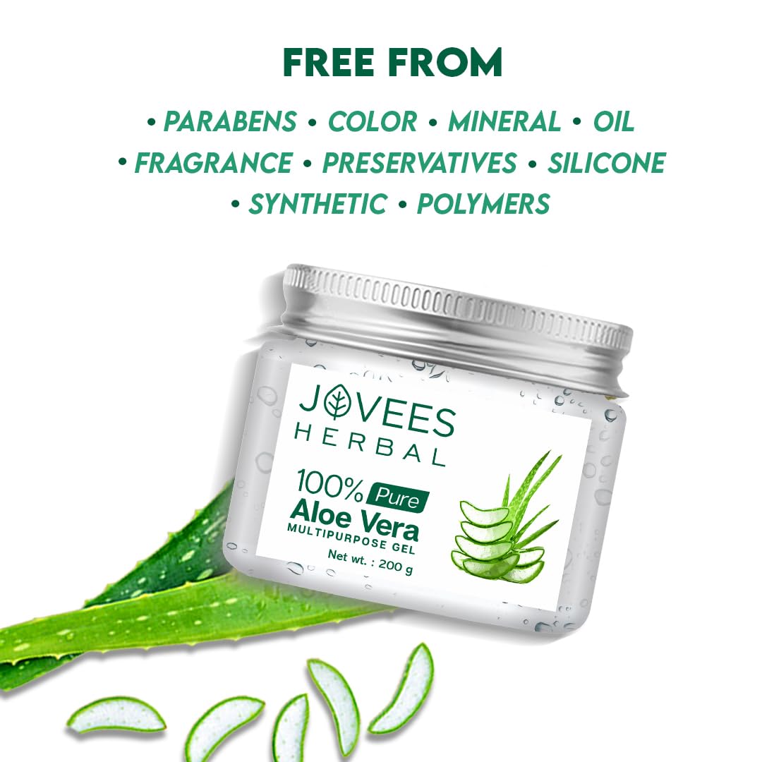 Jovees Herbal 100% Pure Aloe Vera Multipurpose Gel | For Face, Skin & Hair | For Hydrates | Even Skin Tone For Men & Women | 200g (Pack of 2)