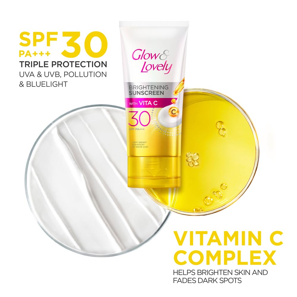 Glow and lovely Brightening Sunscreen SPF 30 | Vita C | PA ++++ |Light weight | Non sticky | No White Cast | 50g