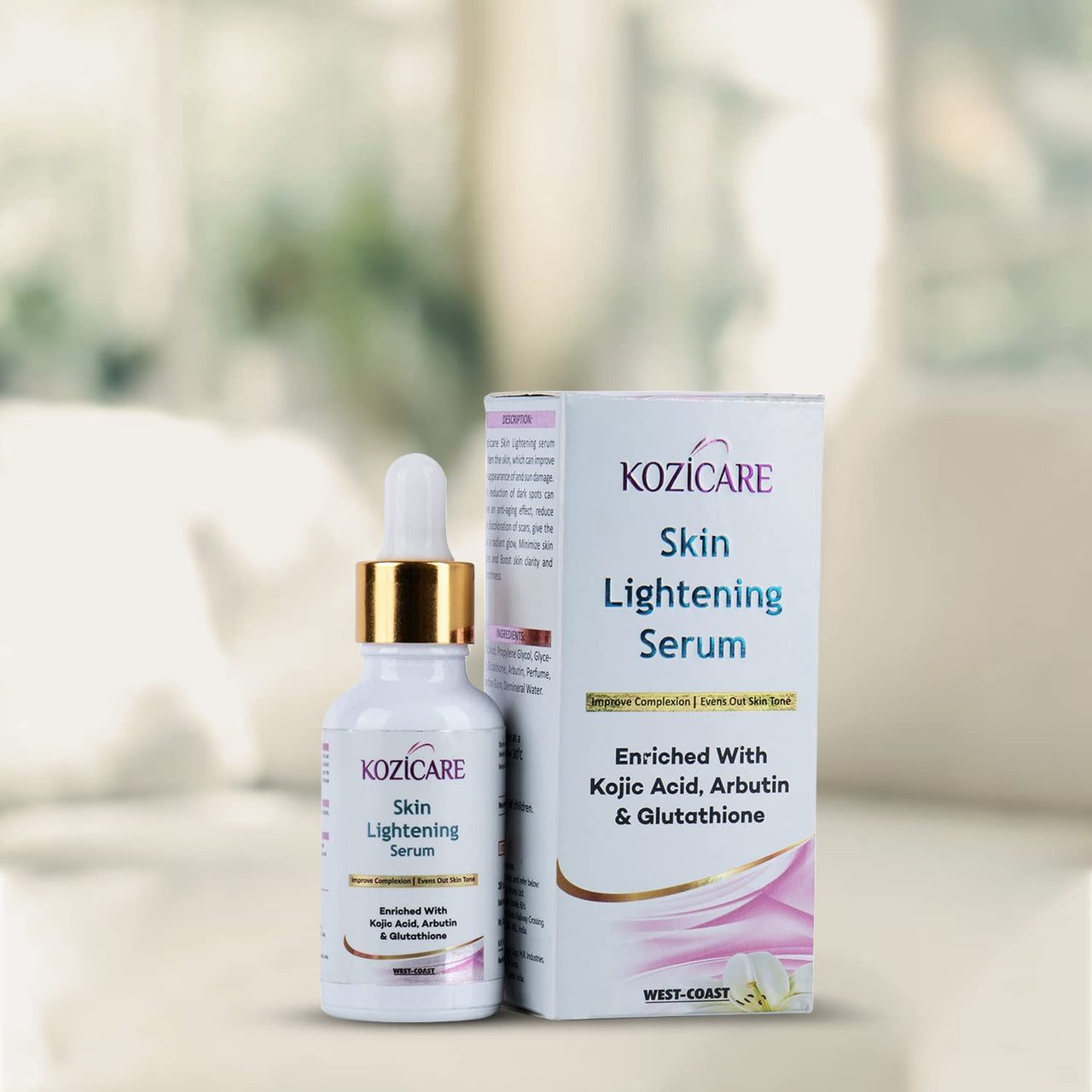 Kozicare Skin Lightening Serum Enriched with 2% Kojic Acid, 1% Glutathione, 5% Mulberry Extract, 1% Arbutin, 0.20% Allantoin |Maximum Brightening for Face, Neck & Body | Reduces Dark Spots, Hyperpigmentation -30ml