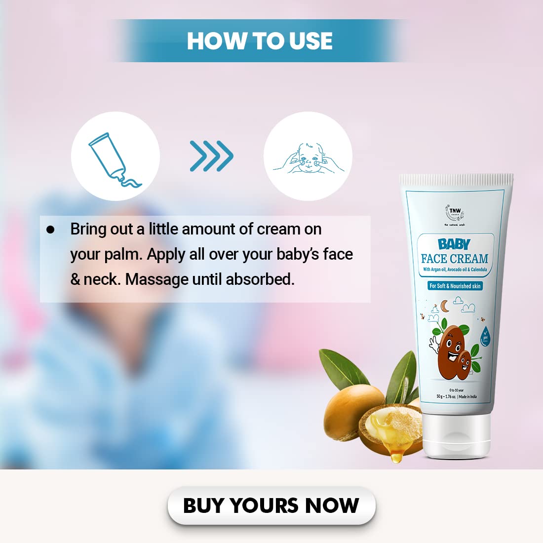 TNW-THE NATURAL WASH Baby Face Cream 50gm | With Hibiscus Extract, Argan & Avocado Oil | For Soft & Nourished Skin | Light, Non-Sticky & Quick Absorbing | 24-Hour Moisturization | For Kids 0-10 Years