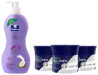 Parachute Advansed Men Hair Cream, Classic,Non- Sticky, With Goodness of Coconut,Pack of 3, Each 100 gm & Parachute Advansed Deep Nourish Body Lotion,With Pure Coconut Milk,400 ml