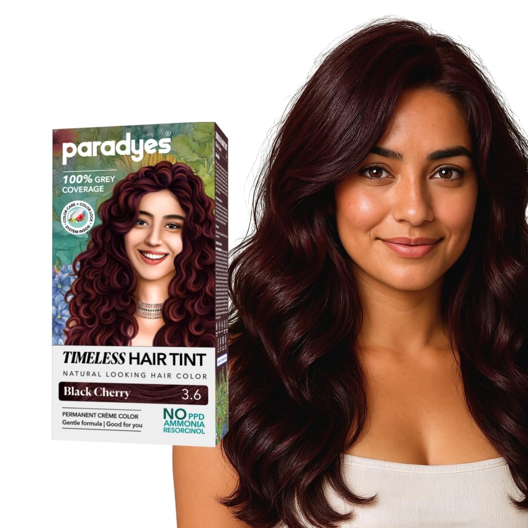 Paradyes Mini Black Cherry Timeless Hair Tint, Permanent Crème Hair Color for Hair, Complete Grey Coverage, Formula Free from PPD, Ammonia, & Resorcinol, 3.6 Black Cherry, 60 GRAM