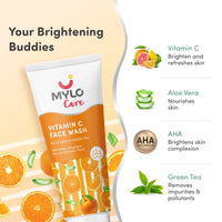 Mylo Care Vitamin C Refreshing & Brightening Face Wash - With Aloe Vera, Green Tea & Sugarcane Extracts - Hydrating Face Wash for Glowing Skin - Vitamin C Foaming Face Wash for All Skin Types -100ml