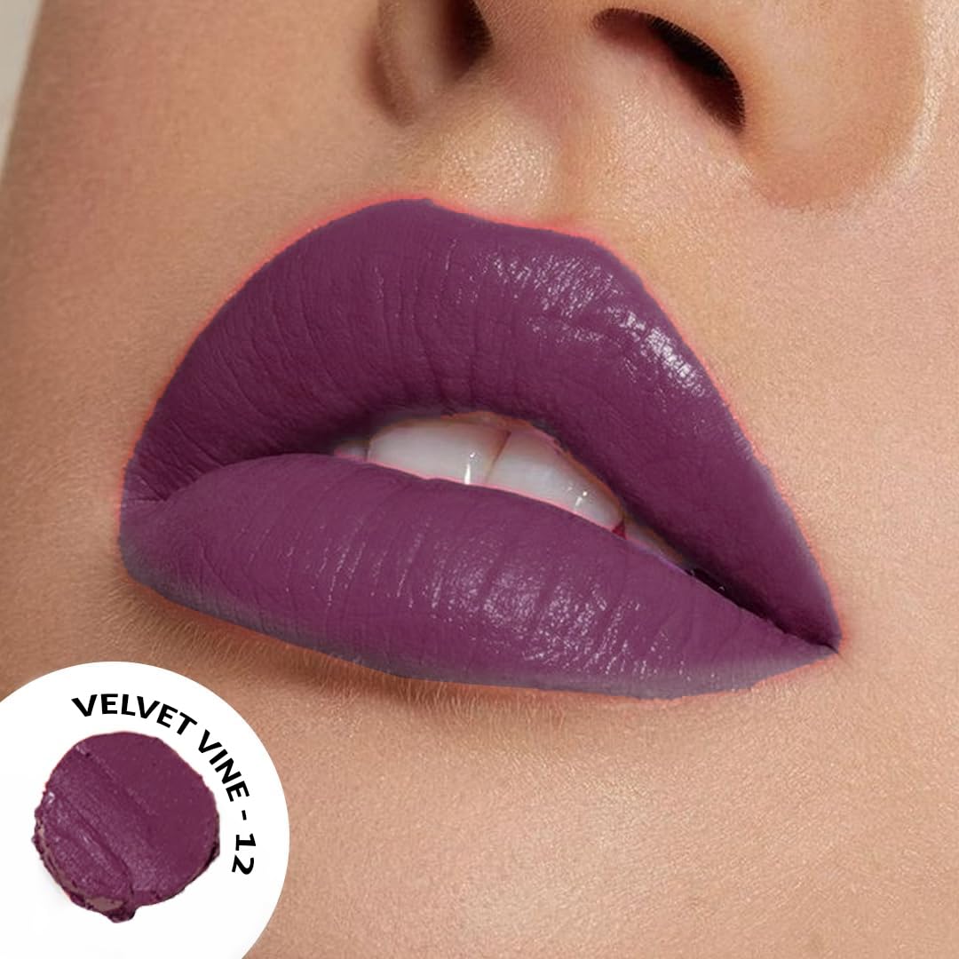 SOKU Censored Matte Long Lasting Lipstick for Women | Creamy Lipstick | Enriched with Jojoba Oil | Moisturising & Waterproof | Smooth Finish & Lightweight (Velvet Vine-12) - 4.2g