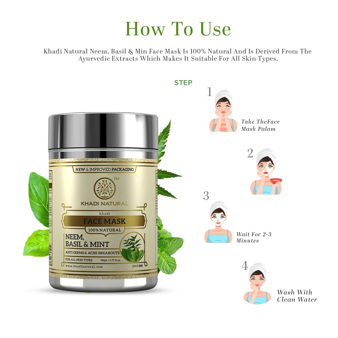 KHADI NATURAL Neem, Basil and Mint Anti Acne Face Mask, 50g