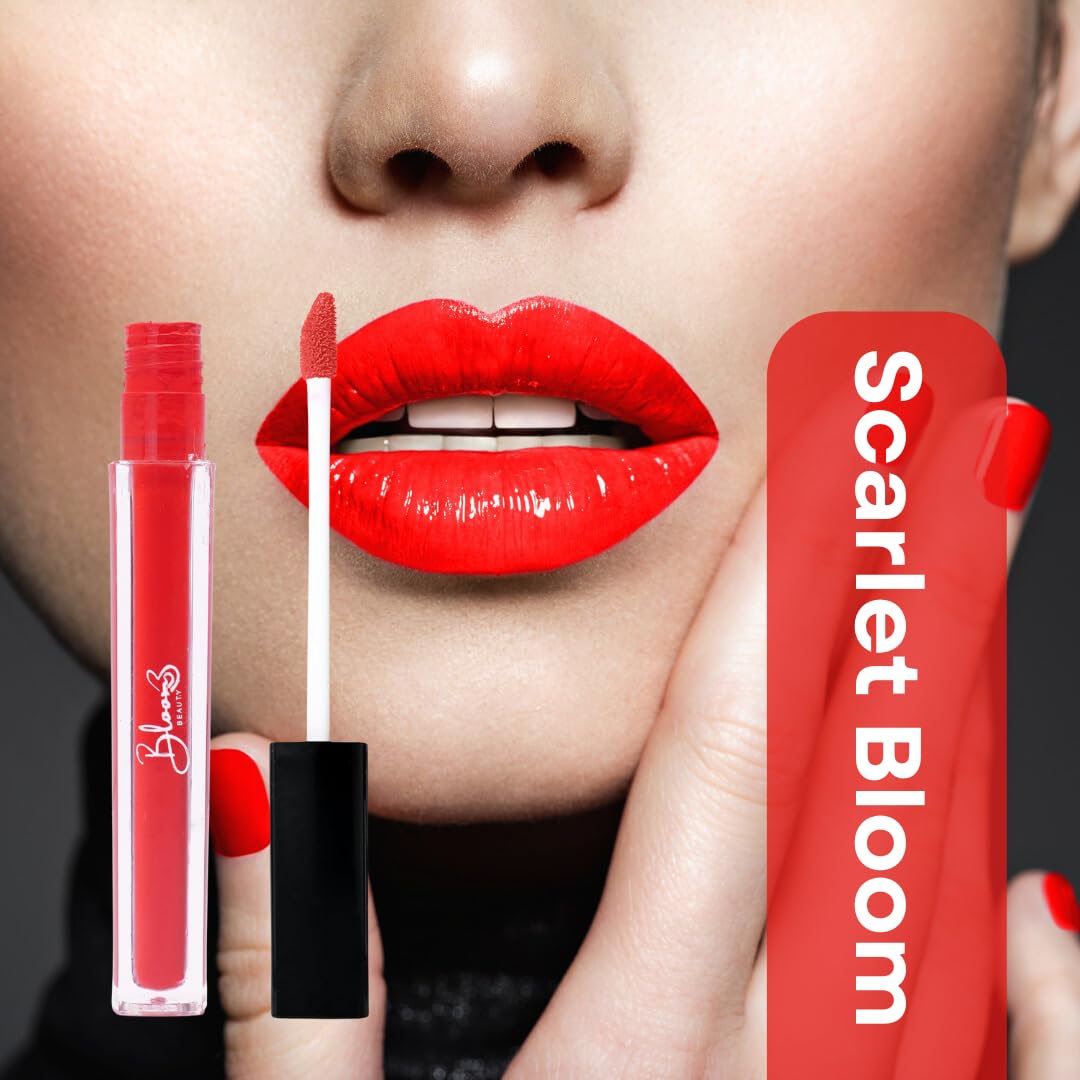 Bloom Beauty Liquid Lipstick, Velvet Matte Finish, Lightweight & Hydrating | Long-Lasting Wear, (Scarlet Bloom)