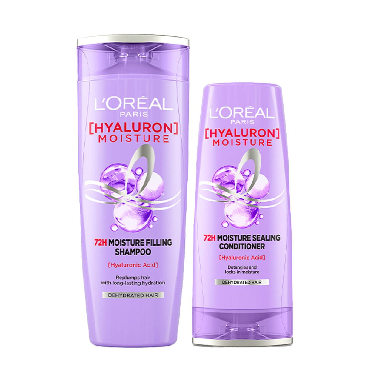 L'Oreal Paris Hyaluron Moisture 72H Filling Shampoo With Hyaluronic Acid for Dry & Dehydrated Hair 340ML + Conditioner 180 mL, Regime Pack of 2