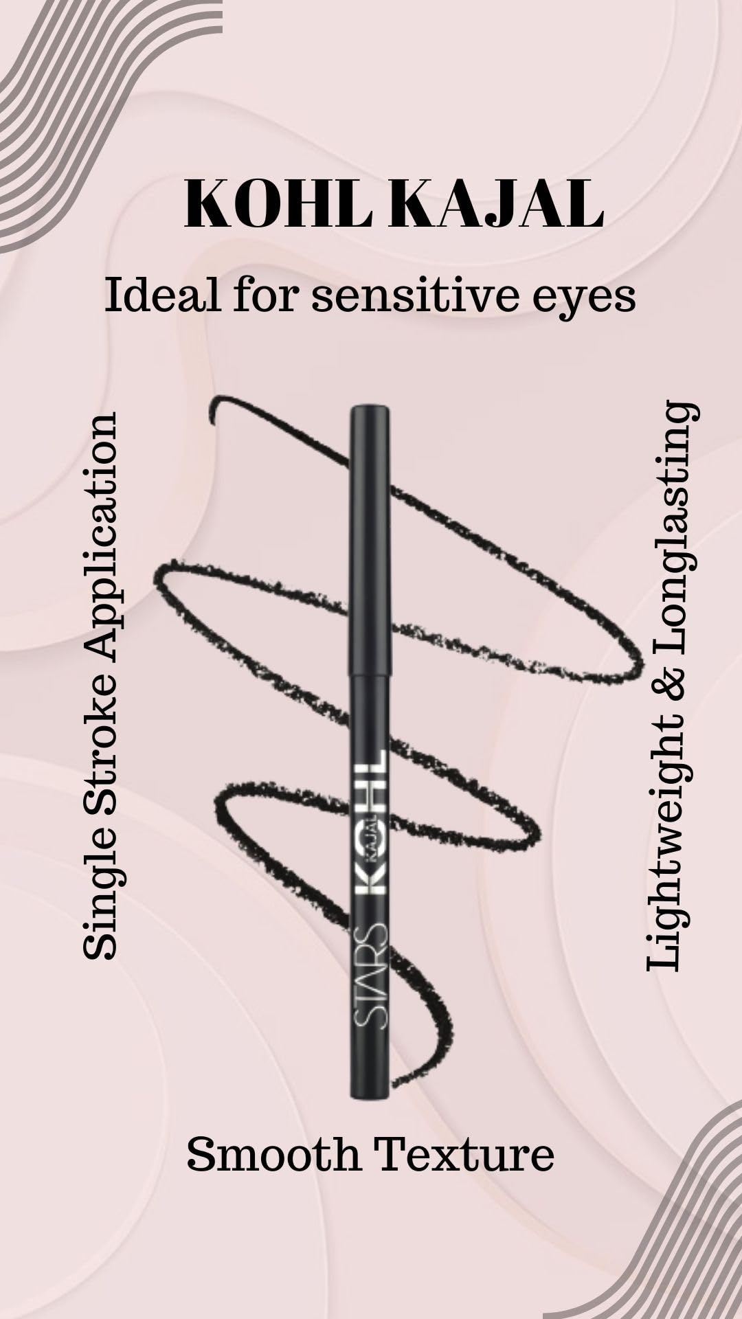 Star's Cosmetics Kohl Kajal Pencil, Black - Long-Lasting, Matte Finish, Highly Pigmented, Smudge-Proof, Waterproof, Lightweight, Soft & Natural Eyeliner, 30g (BLACK, Pack of 2)