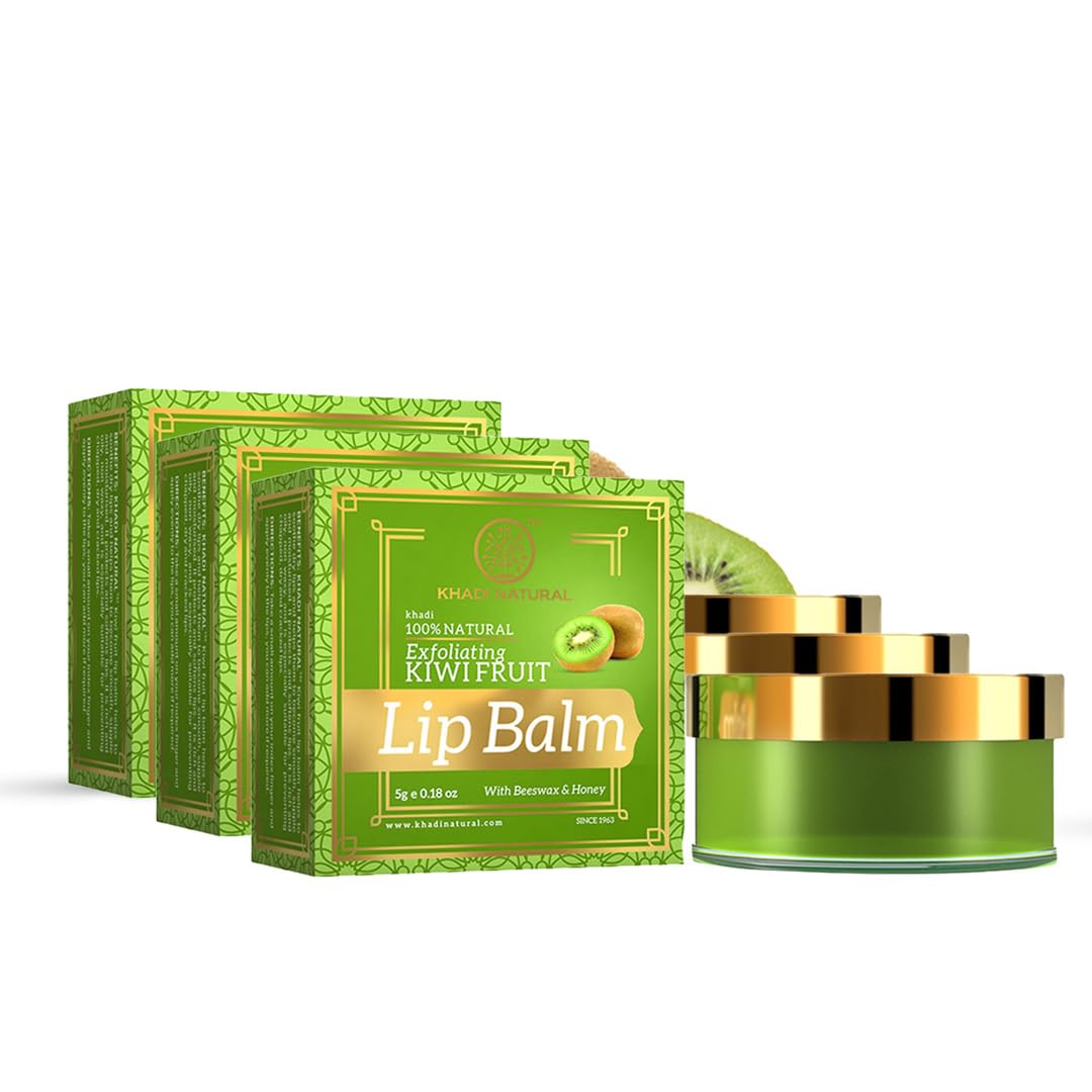 Khadi Natural Kiwi Fruit Lip Balm with Beeswax and Honey| Herbal Lip Balm for Soft Lips | Nourishing Lip Balm for Chapped Lips | Free From Harsh Chemicals | Unisex Formula |Pack of 3 | (5*3) (15 gm)
