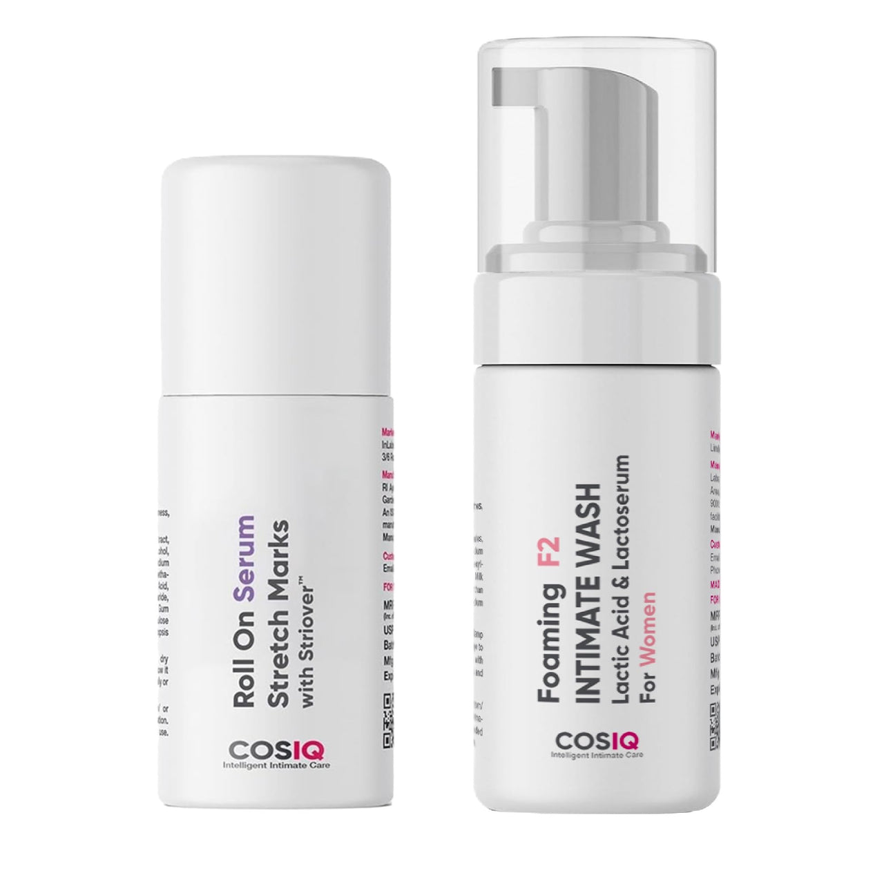 Cos-IQ Stretch Marks Removal Roll-On Serum for All Skin Types 40ml + F1 Brightening Intimate Wash for Women 100ml