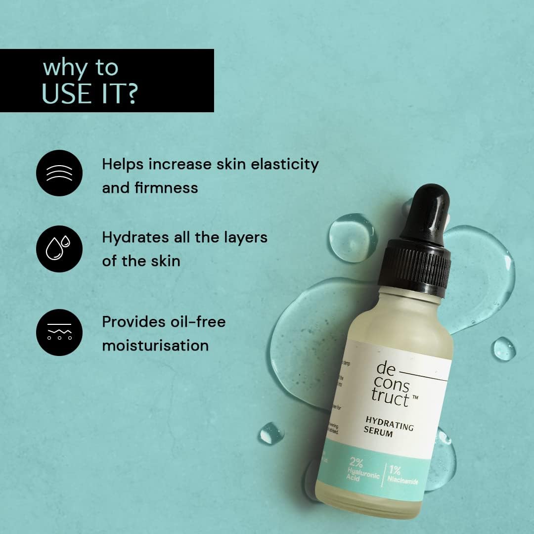 Deconstruct Hydrating Face Serum - 2% Hyaluronic Acid + 1% Niacinamide | Provides Intense Hydration | Face Serum For Oil-Free Moisturisation, Plump & Soft Skin | Beginner Friendly | 30ml