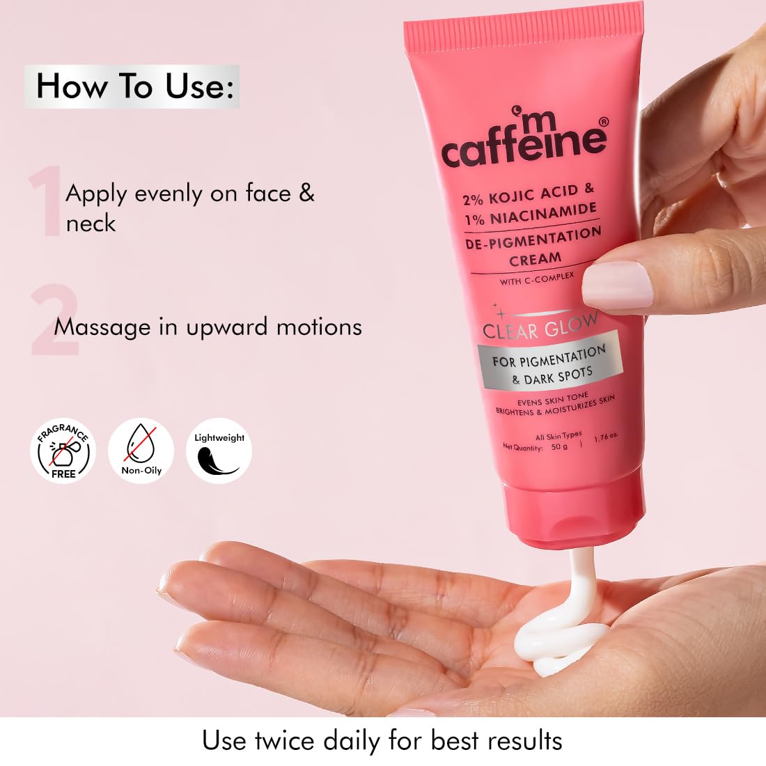 mCaffeine 2% Kojic Acid & 1% Niacinamide De-Pigmentation Cream| Reduces Dark Spots, Melasma, Tan & Evens skin tone |Skin Brightening Lightweight Moisturizer For Men & Women | For All Skin Types- 50g