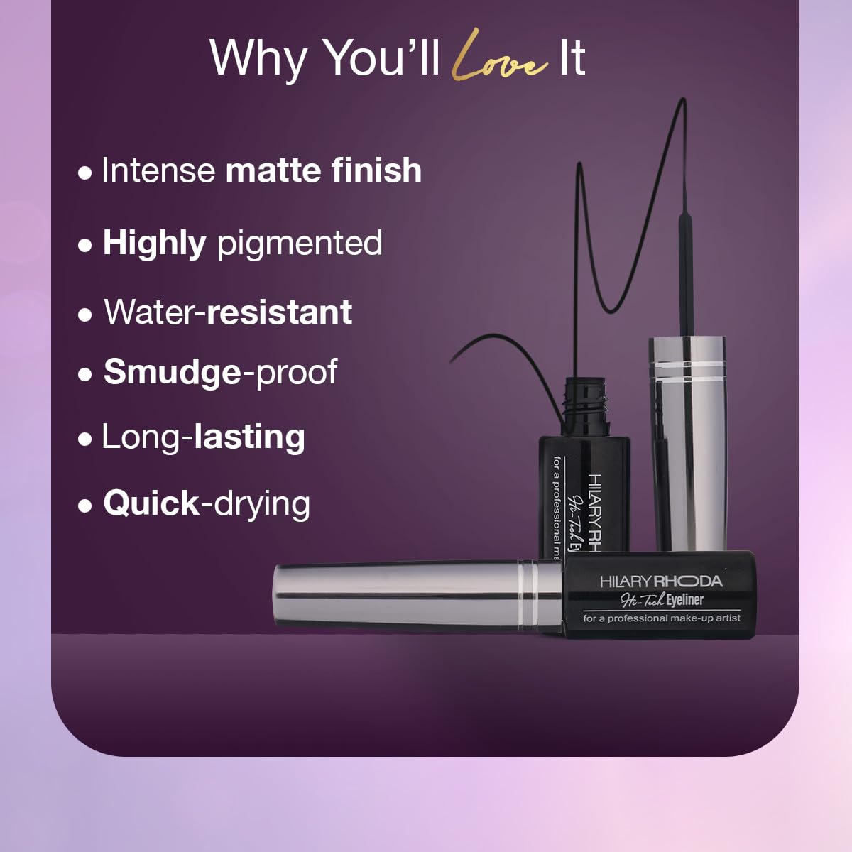 Hilary Rhoda Hi-Tech Eyeliner | Water-Proof & Smudge-Proof | Precision Tip for Women | Long-Lasting Formula | Intense Matte Finish | Quick-Drying Liquid | 5.5 ml