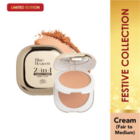 Blue Heaven 2-In-1 Festive Compact Powder For Women Infused With Vitamin E |All Skin Pearl & Matte Finish | SPF Protection | 8-Hour Oil Control | Face Powder For Glowing Skin|Cream| 18Gm
