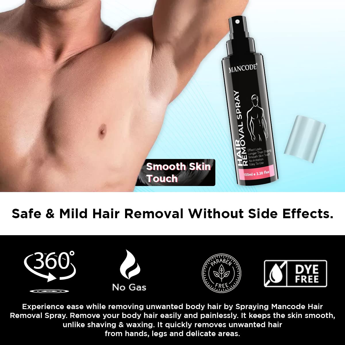 MAN CODE Mancode Hair Removal Spray - 100 Ml For Men | Painless Body Hair Removal Spray For Chest, Back, Legs & Under Arms | Itch & Irritation Free | Hair Removal Wax | Intimate Hygeine From Sweat