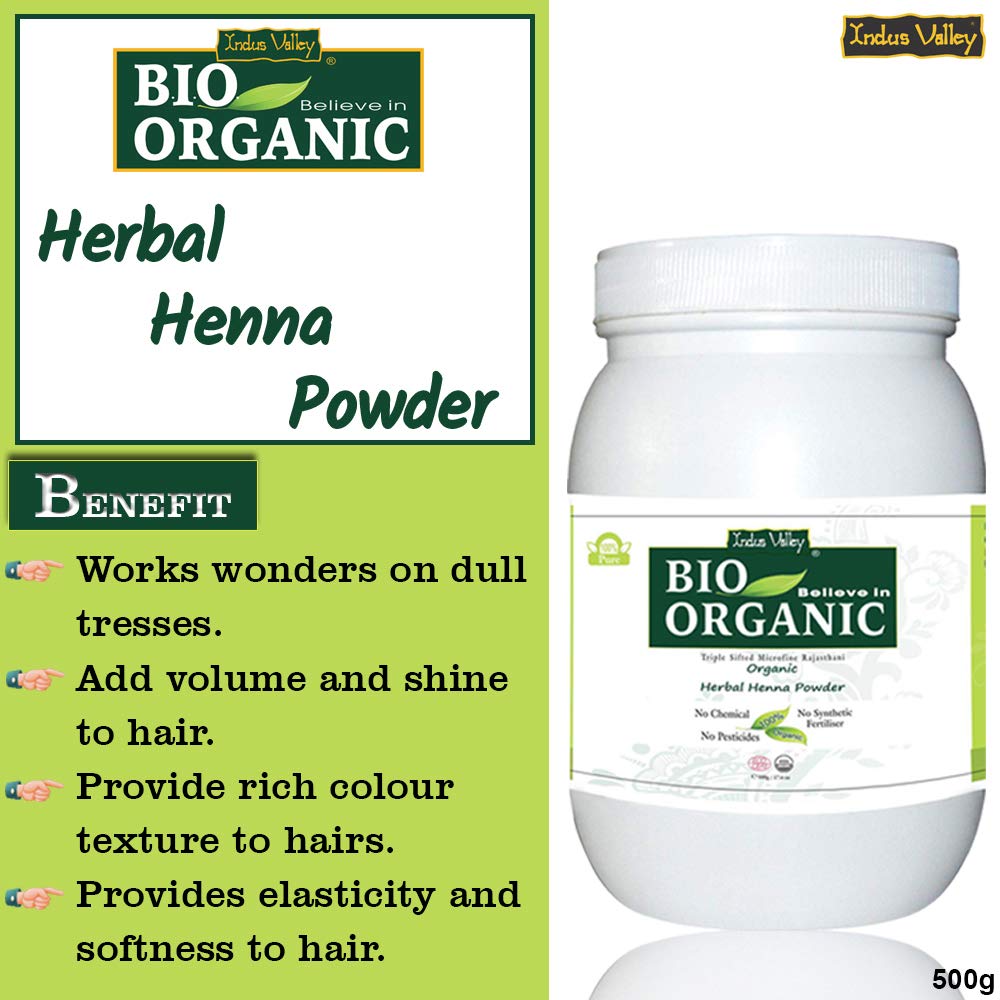 INDUS VALLEY 100% Organic Indigo Leaf Powder Jar 400g with Herbal Henna Powder Jar - 500g (400g+500g = 900g)