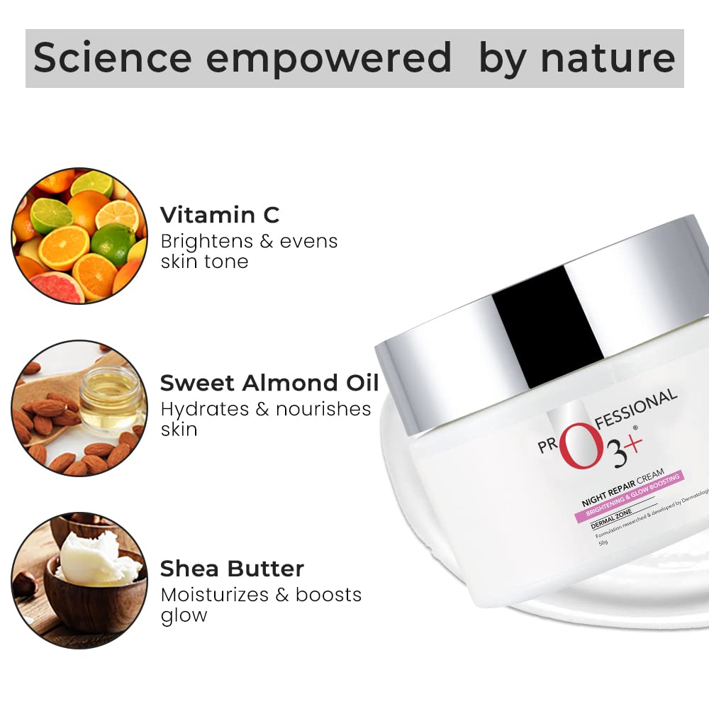 O3+ Night Repair Cream, 50g + O3+ Brightening and Whitening Face Wash with Cucumber and Aloe Vera Extracts, 50g