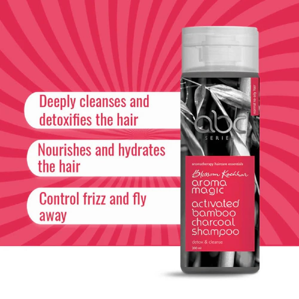 Aroma Magic Activated Bamboo Charcoal Shampoo | Cleanses, Detoxify, hydrates, & control frizz |with Lavender & Patchouli Essential Oil| All Hair Type| - 200ml
