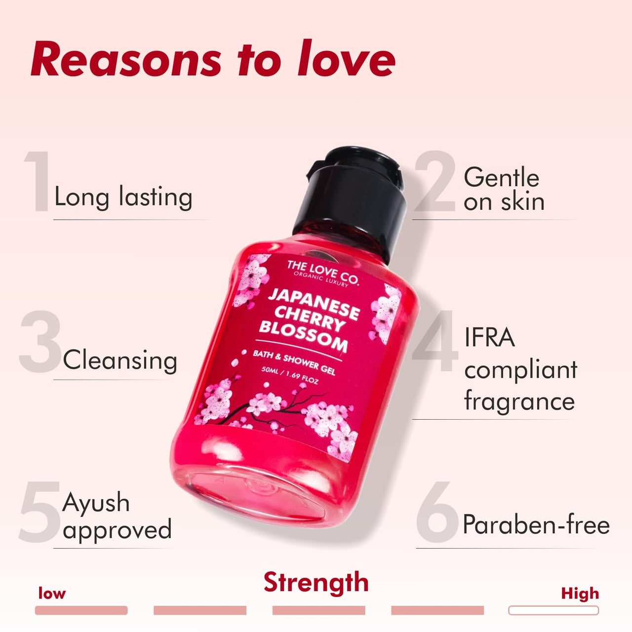 THE LOVE CO. Japanese Cherry Blossom Body Wash | Luxury Body Wash for Women | Organic & Vegan | Shower Gel Women | 100% Vegan | Luxury Beauty | Body Skin Care Products 50ml