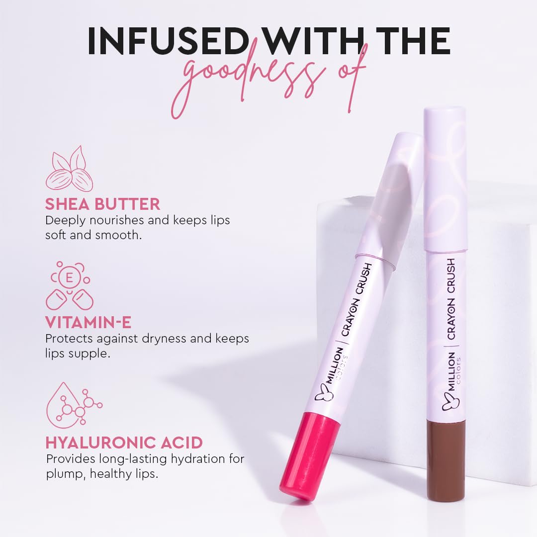 Million Colors Lip Crayon Lipstick | 8H Long-Lasting Matte | Hydrating & Lightweight | Highly Pigmented | Smudge-Proof & Transfer-Proof | Hyaluronic Acid & Shea Butter (Ruby Rush 04, 3g)