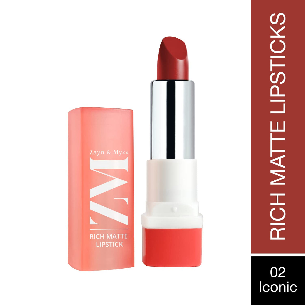 ZM Zayn & Myza Rich Matte Lipstick | Smooth and Light Weight | Intense Color in one Swipe | High Pigmentation Bullet Lip Stick Enriched with Argan oil, Murumuru and Shea Butter, (4.2 g, Iconic)
