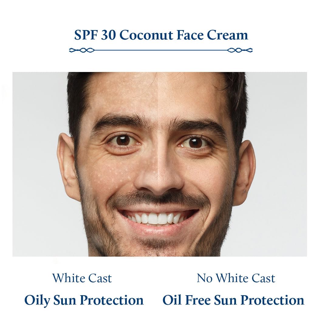 Blue Nectar Coconut Face Cream with SPF 30 Sunscreen for Men | Plant Based Oil Free Moisturizer for Face with Vitamin E | Brightening Sunscreen for Oily, Dry & Sensitive Skin (16 Herbs, 50g)