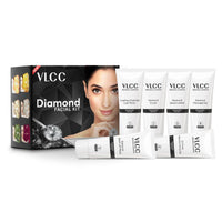 VLCC Diamond Facial Kit - 60g | Skin purifying with Parlour Glow | Improves Elasticity, Brightens and Lightens Patchy Damaged Skin | With Colloidal Diamond, Jojoba Oil, Olive Oil & Aloe Vera.