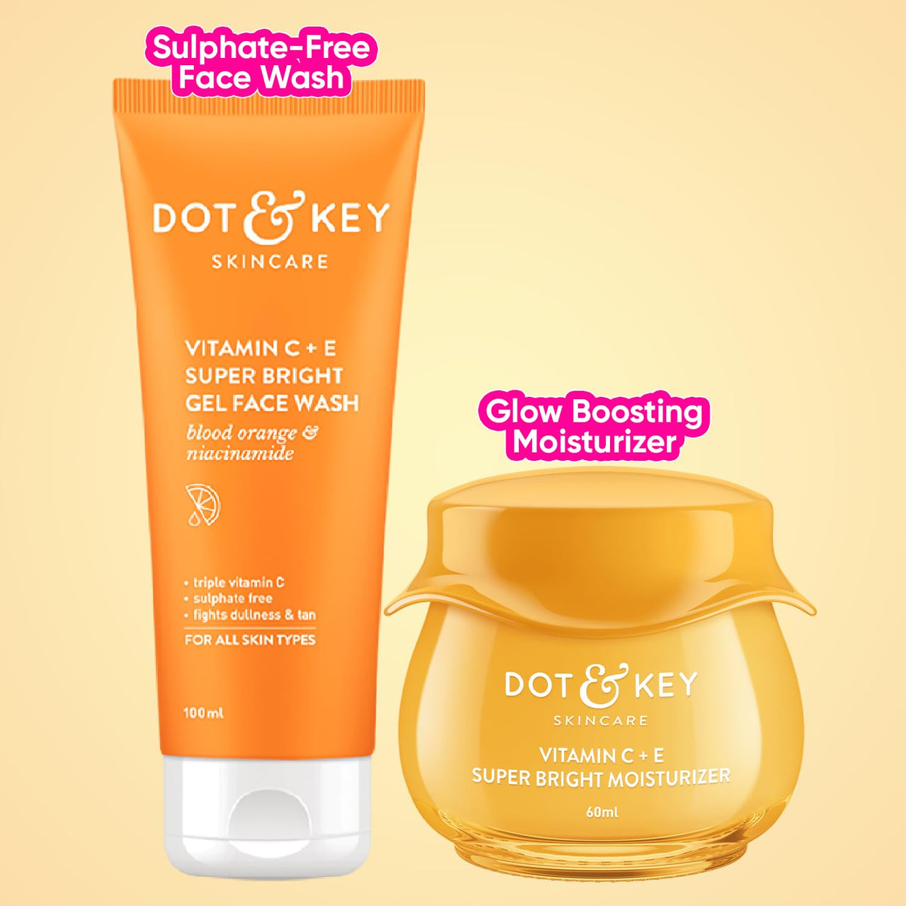 Dot & Key Vitamin C Daily Glow Boosting Skincare Combo (Vitamin C Moisturizer 60ml & Vitamin C Face Wash) | For Glowing Skin | For All Skin Types | For Women & Men
