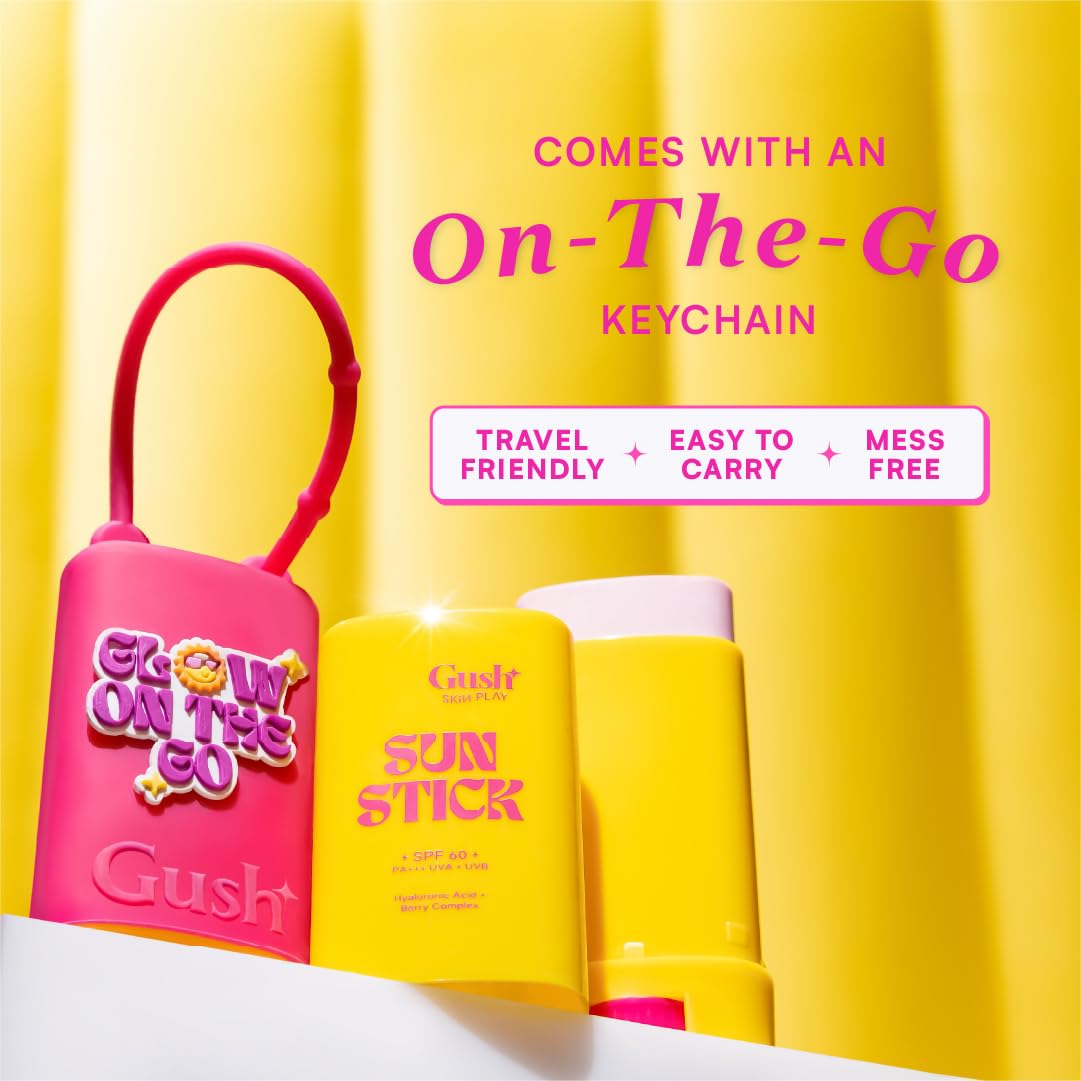 Gush Beauty Invisible Sunscreen Stick With Holder | SPF 60 PA +++ | UVA/UVB Rays Protection | Water Proof | No White Cast | With Hyaluronic Acid | Matte Finish | For All Skin Types - 13g