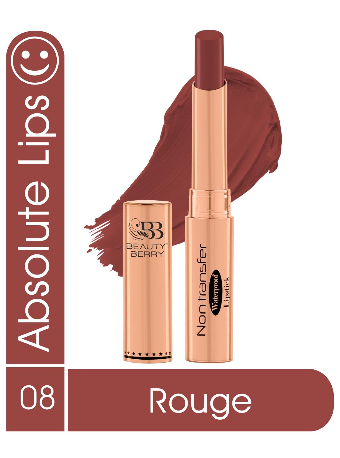 Beauty Berry Non Transfer Waterproof Lipstick, Long Lasting Smudge Proof Highly Pigmented Shades, (ROUGE-08, 1)
