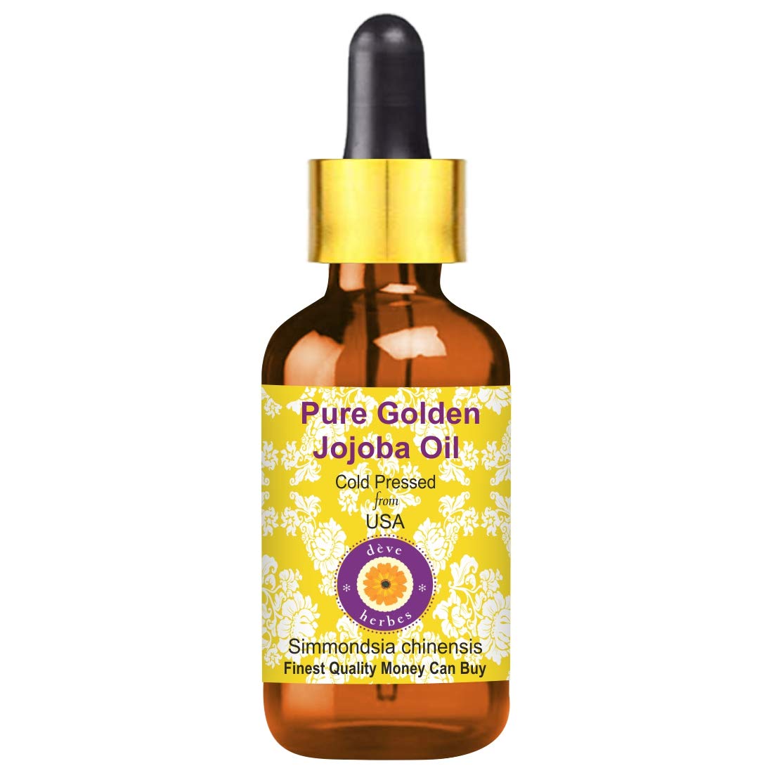 Deve Herbes Pure Golden Jojoba Oil (Simmondsia chinensis) with Glass Dropper Natural Therapeutic Grade Cold Pressed 50ml