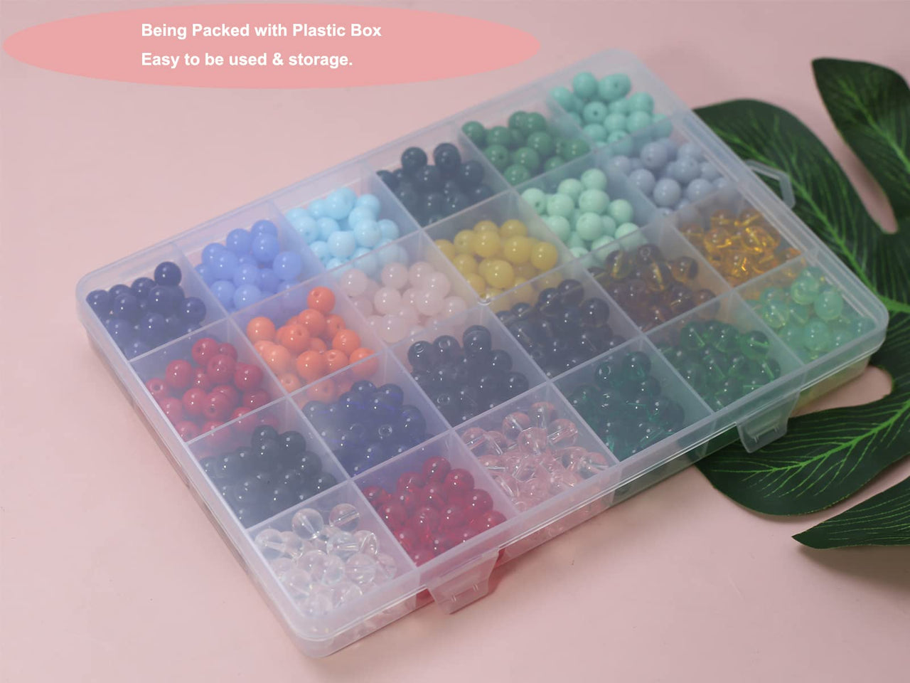 Pamir Tong 720PCS 8mm Glass Round Beads Bulk Crystal Beads Bracelet Beads Making Kit Healing Chakra Beads with 500pcs Space Loose Beads for Jewelry Making and DIY Crafts (8mm Solid&Clear) 8mm solid glass set