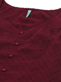 Janasya Women's  Wine Poly Chiffon Kurta
