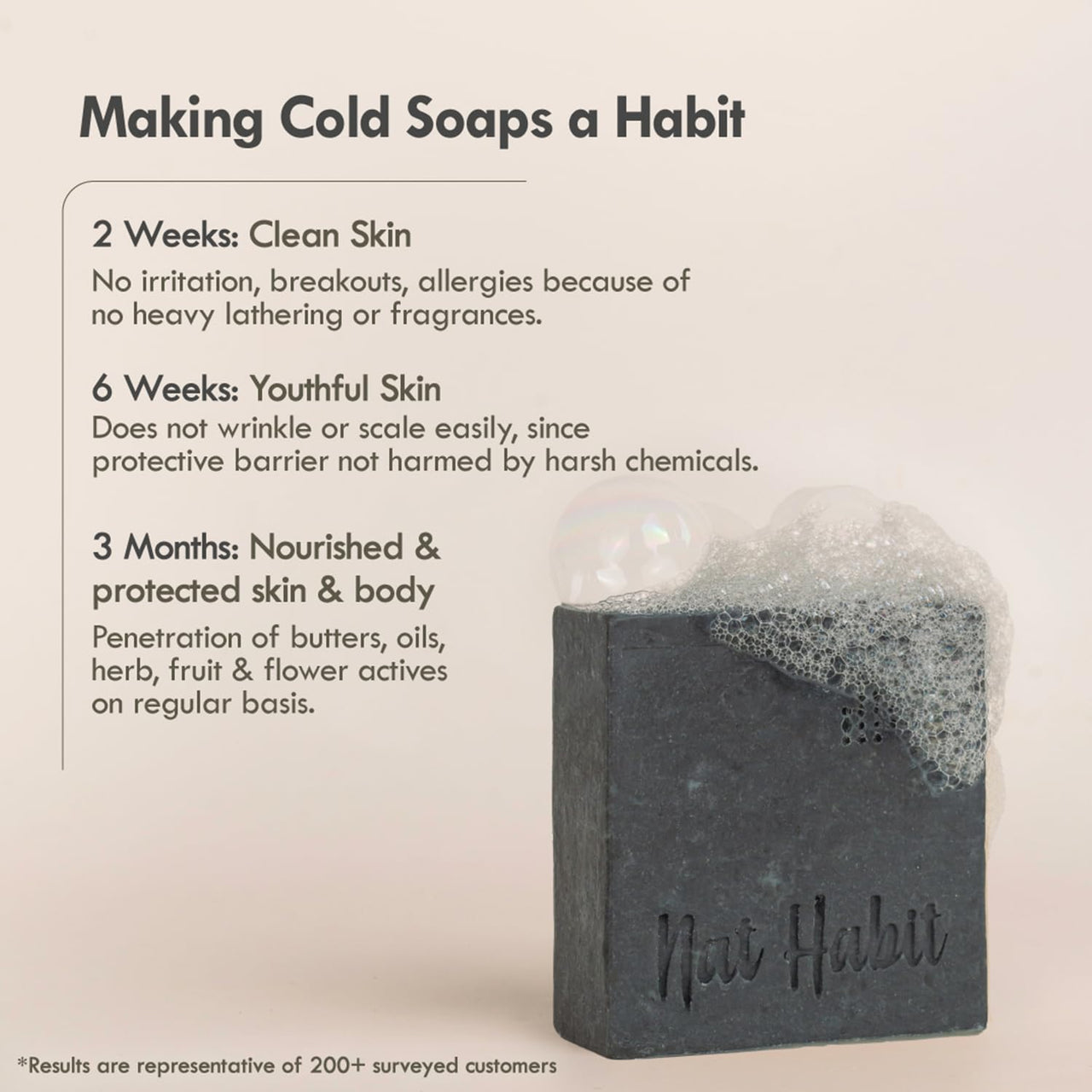 Nat Habit Detox Charcoal Butter Bath Soap With Ayurvedic Cold Processed For Detoxification, Blackheads & Tan Removal (Pack of 2 x 125gm)