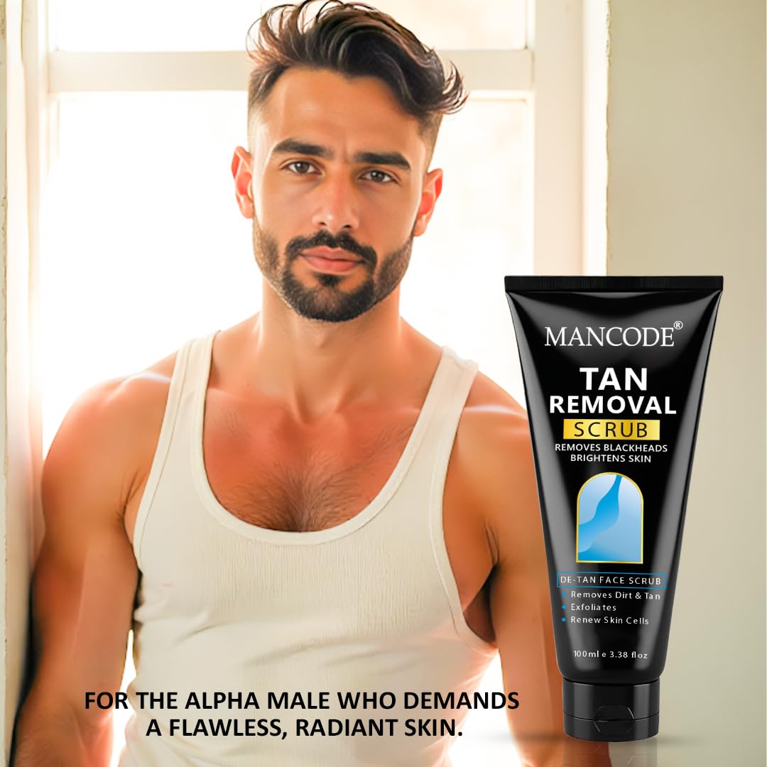 MANCODE DeTan Scrub – Tan Removes Blackheads | Brightens Skin | De-Tan Face Scrub | Exfoliates & Renews Skin Cells- 100ml