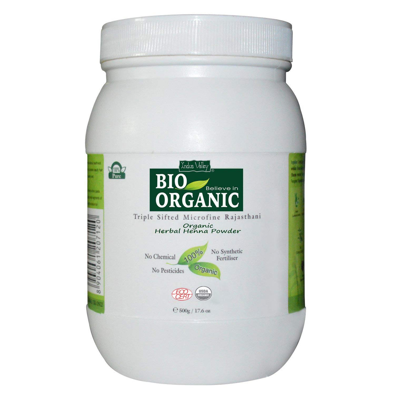 INDUS VALLEY 100% Organic Indigo Leaf Powder Jar 400g with Herbal Henna Powder Jar - 500g (400g+500g = 900g)