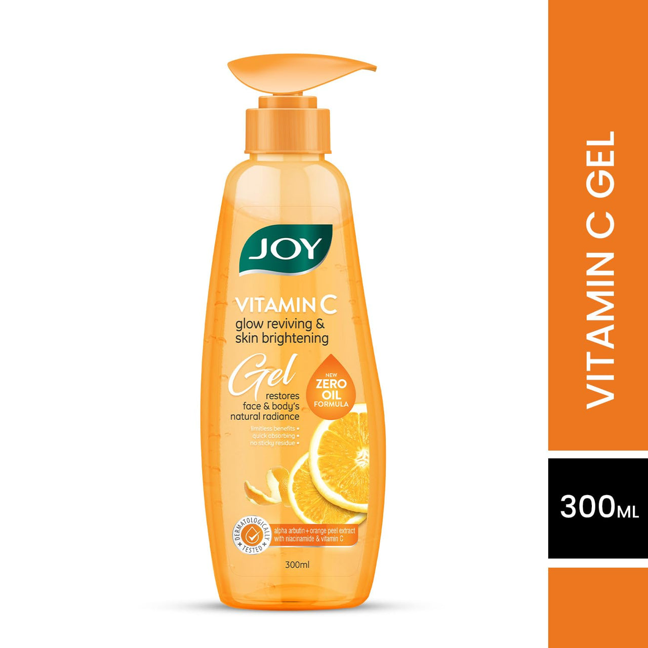 Joy Vitamin C Gel | Glow Reviving & Skin Brightening Gel | With Orange Peel extract, Alpha-arbutin, Anti Tan, Sun Protection, Skin Moisturizer for Face & Body, No Parabens | For All Skin Types 300 ml