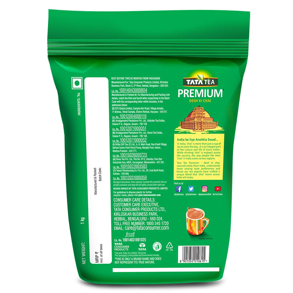 Tata Tea Premium 1kg, Desh Ki Chai, Unique Blend Crafted For Chai Lovers Across India, Black Tea, Loose Leaves