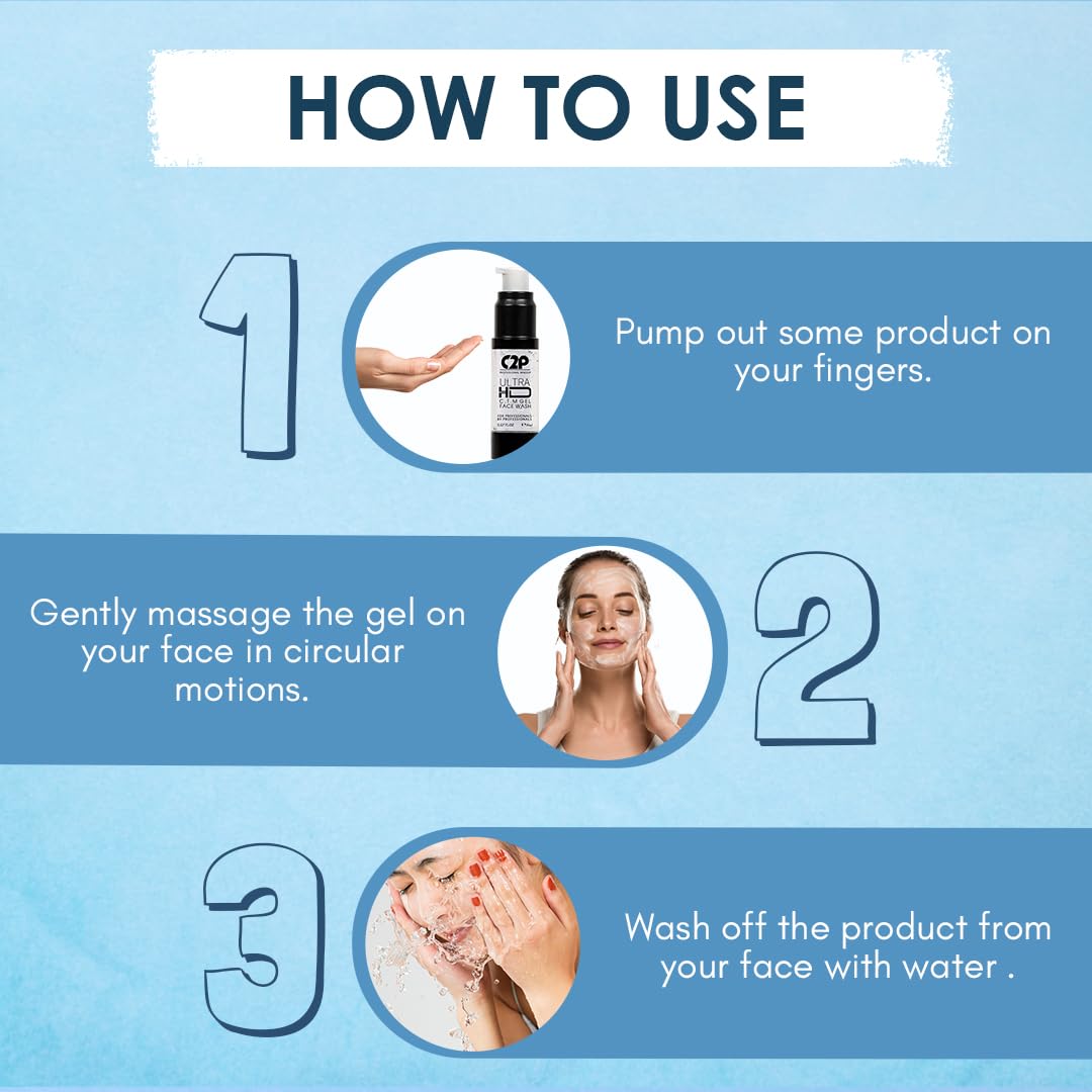 C2P Pro MAKE UP Ultra HD 3-in-1 Cleanser, Toner & Moisturizer Face Wash cum Cleanser Removes Dirt and Impurities, Instant Brightening for All Skin Types (Transparent 20 ml)