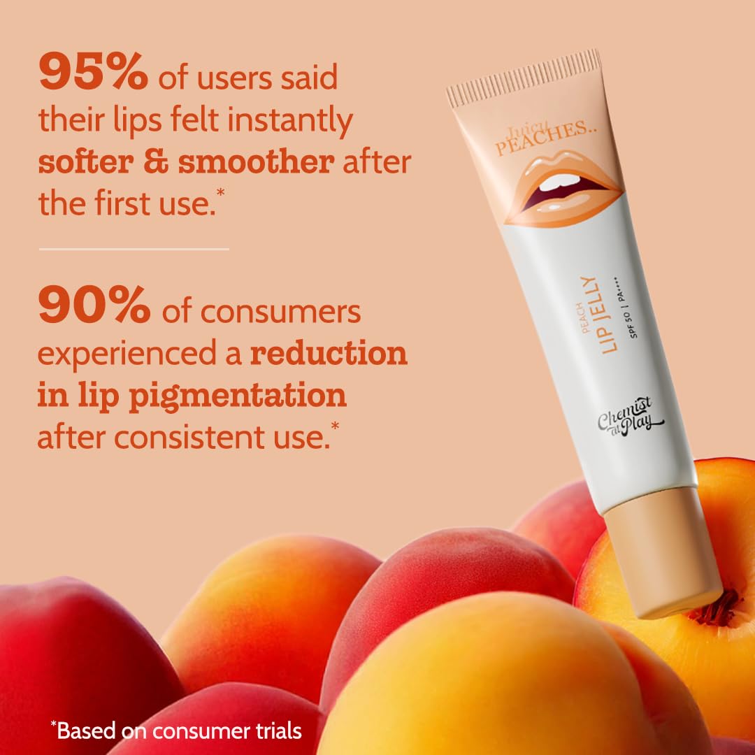 Chemist At Play Peach Tinted Lip Balm for Dark, Dry, Chapped and Pigmented Lips| Gives 24 hours moisturization| SPF 50 PA++++| Has 2% Kojic Acid, Hyaluronic Acid, ceramides & Peptides| 10gms