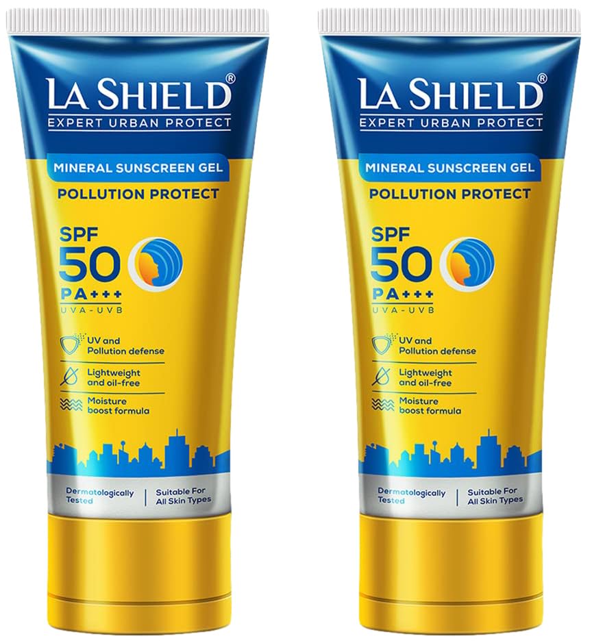 La Shield Pollution Protect Mineral Sunscreen For All Skin Type Gel Spf 50, White, 50 Gram (Pack Of 2)