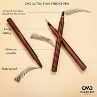 Charmacy Milano Ultra-Thin Stroke Eyebrow Pen (Brown) - 0.6 ml, Waterproof, SmudgeProof, Natural Brows, Defined Hair Stroke, Micro Precision, Long Lasting, Easy to Use, Vegan, Cruelty Free