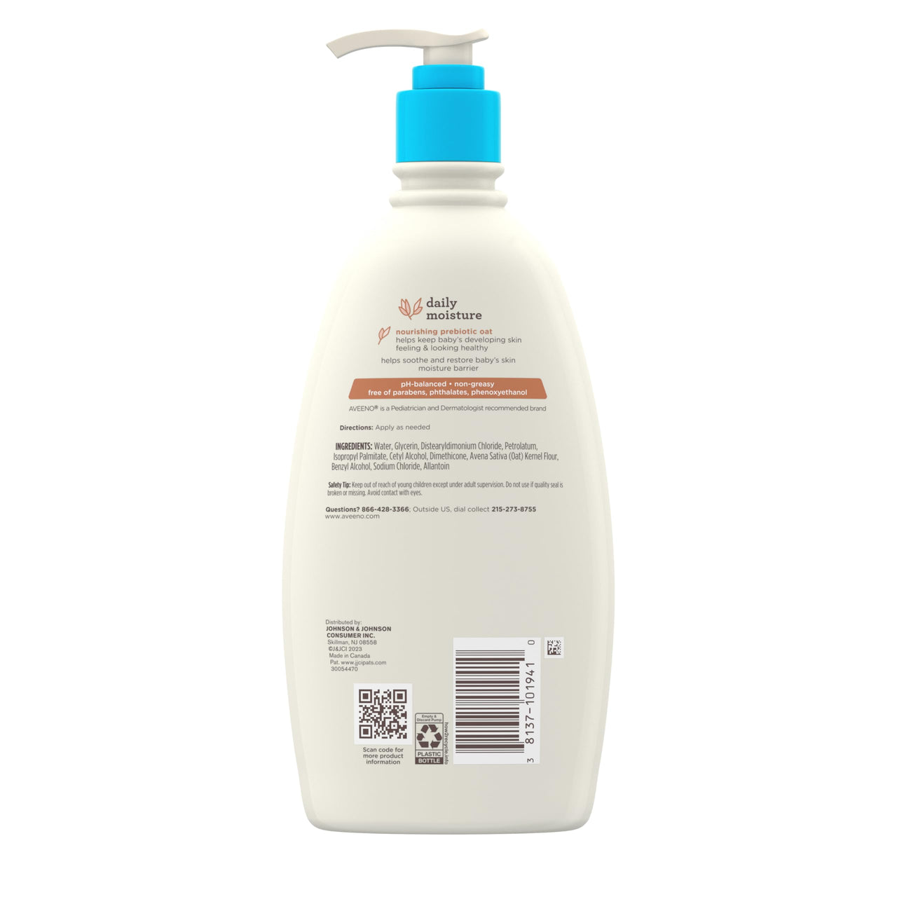 Aveeno Baby Daily Moisturizing Body Lotion | 24 Hour Protection for Sensitive Skin | Active Natural Oats Formula |Paraben Free, Fragrance Free | US Pediatrician Recommended, 532ml