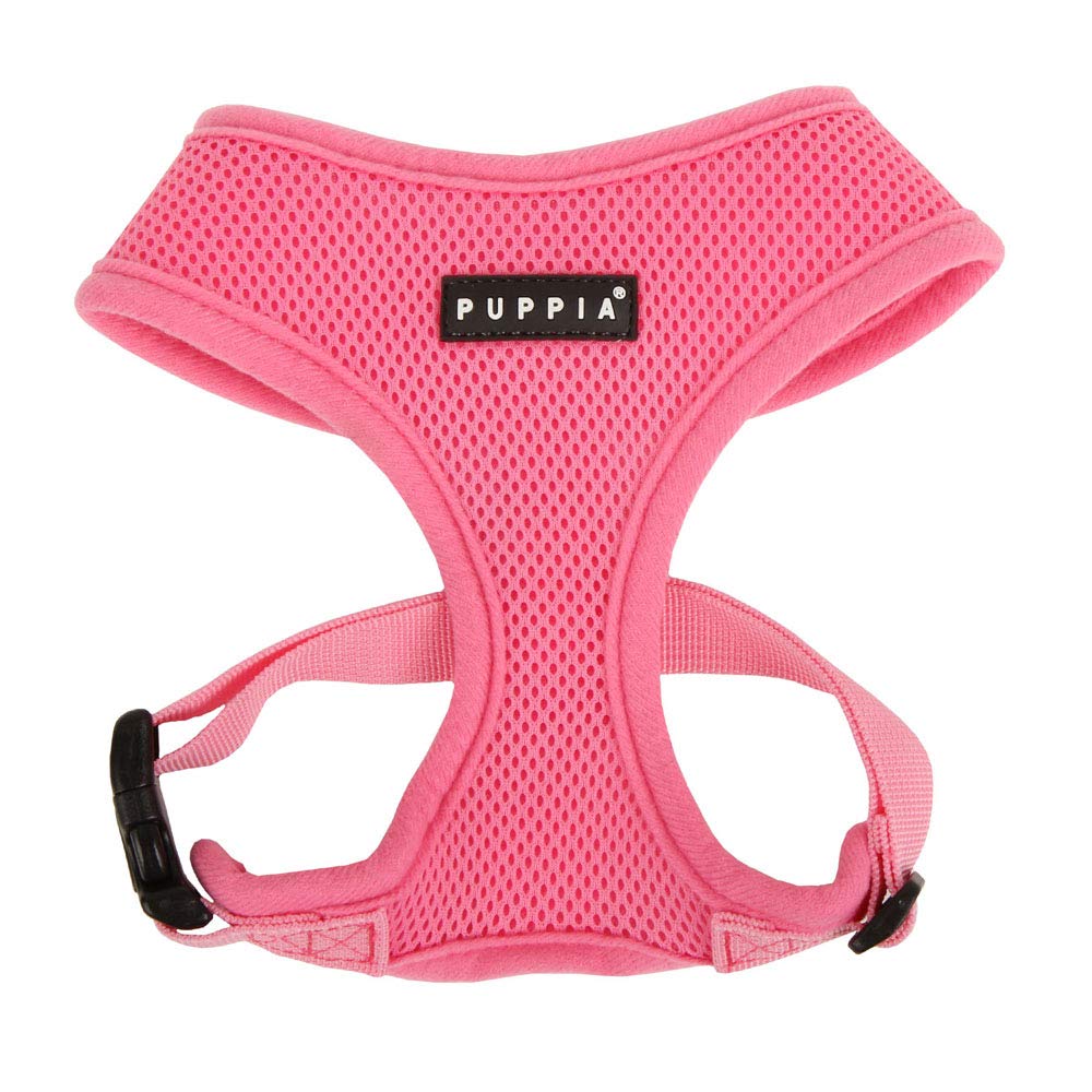 Puppia Soft Dog Harness No Choke Over-The-Head Triple Layered Breathable Mesh Adjustable Chest Belt and Quick-Release Buckle, Pink, Large
