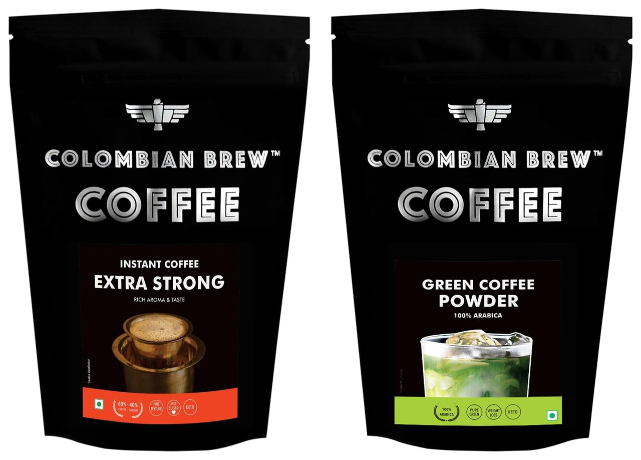 Colombian Brew Extra Strong Instant Coffee Powder 200g,Colombian Brew Coffee 100% Arabica Green Coffee Beans Powder for Weight Management, 200g