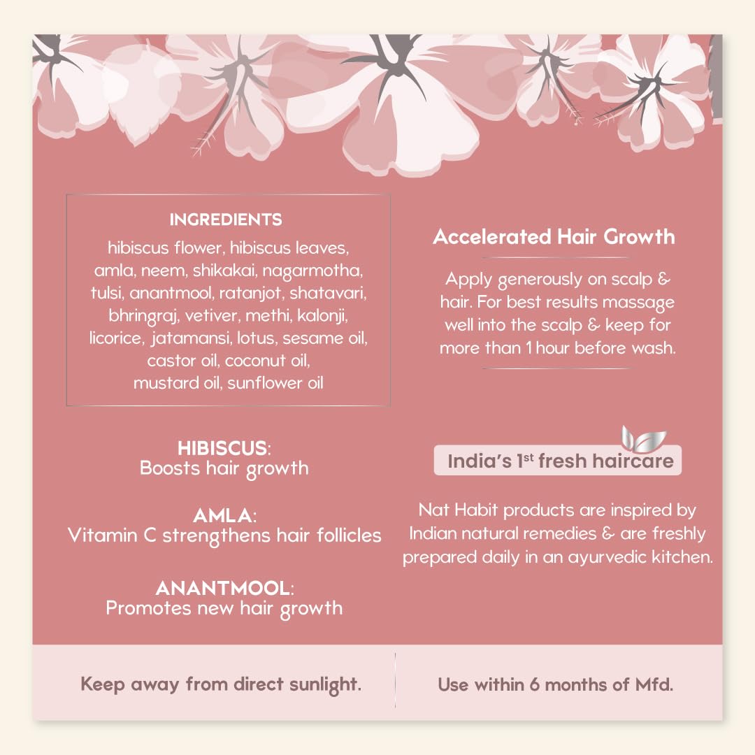 Nat Habit Hibiscus Amla Hair Oil For Women & Men, Helps In Hair Growth & Thickness, For All Hair Types with Hibiscus, Amla, Neem, Brahmi, Coconut & Castor, 100ml