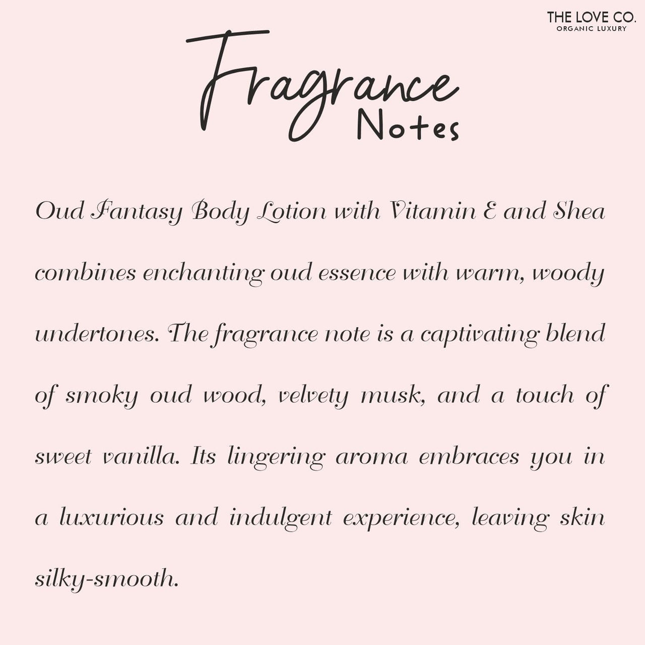 THE LOVE CO. Oud Fantasy Body Lotion - Nourishing Moisturizer Cream for Dry Skin - Suitable for Men and Women with Jojoba Oil, Shea Butter & Vitamin E - 250ml