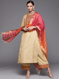 INDO ERA Women's  Solid Cotton Blend Straight Kurta Palazzo With Dupatta Set