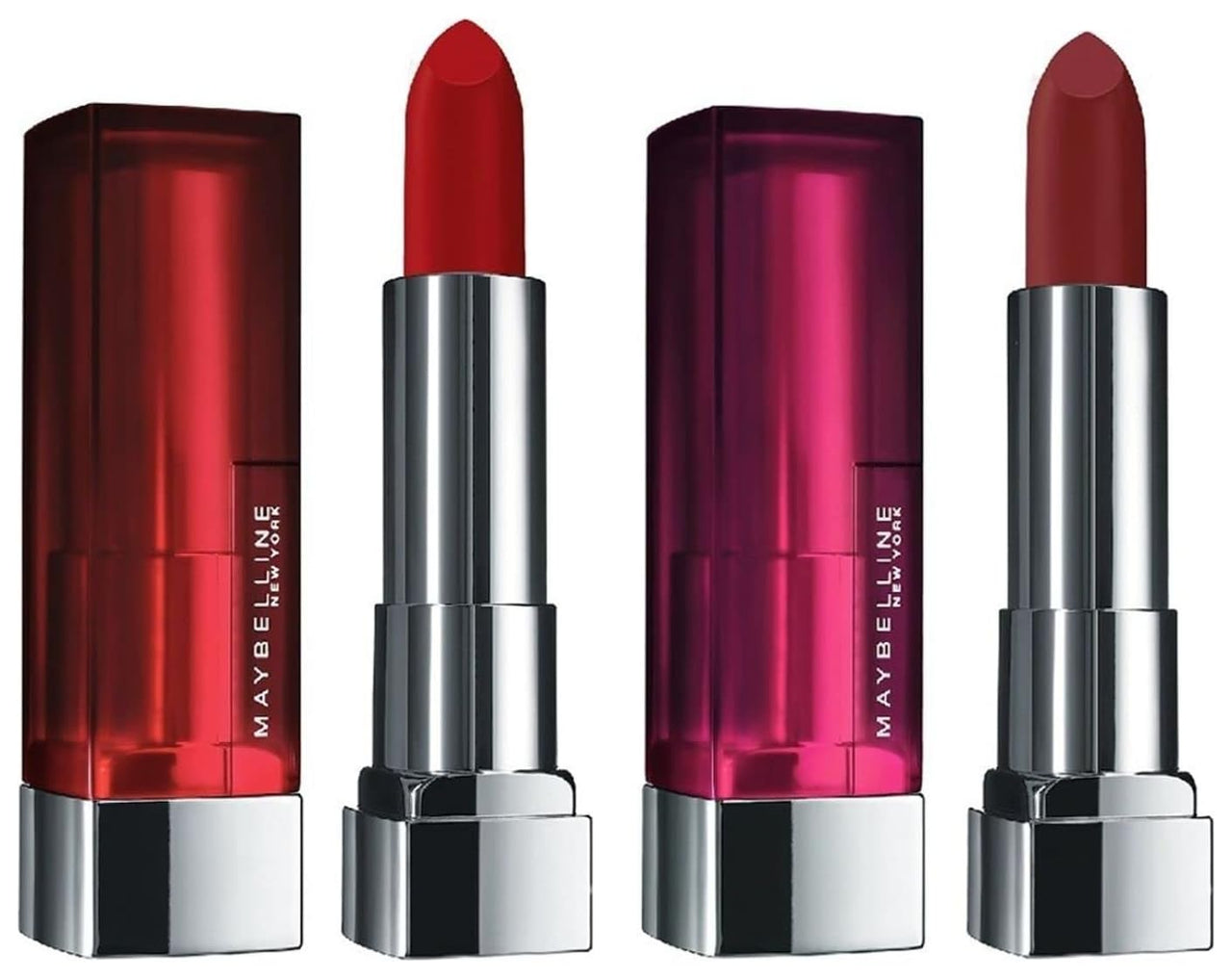 Maybelline New York Color Sensational Creamy Matte Lipstick, 690 Siren in Scarlet, 3.9g And Maybelline New York Color Sensational Creamy Matte Lipstick, 696 Burgundy Blush, 3.9g